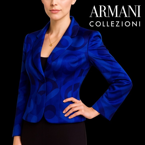 Armani Collezioni Blue Silk Blazer EU 44 Made in Italy 🇮🇹 - Picture 3 of 14